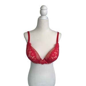 Victoria Secret Lace Red Dream Angels Perfect Coverage Bra sz 34DD
